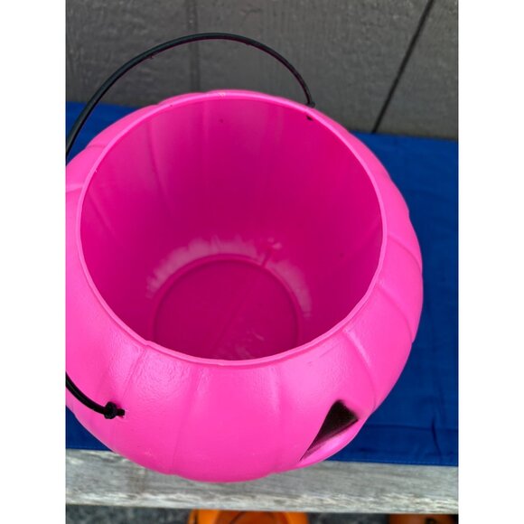 Bright Pink Pumpkin Halloween Candy Bucket With Handle Trick or Treat - Picture 5 of 6